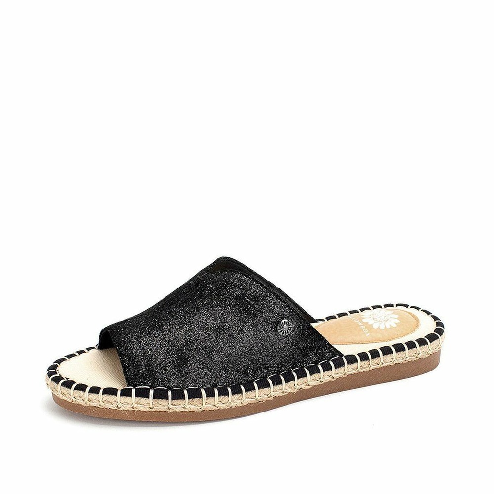Yellow Box Black Glitter Slide Sandals - Picture 4 of 16